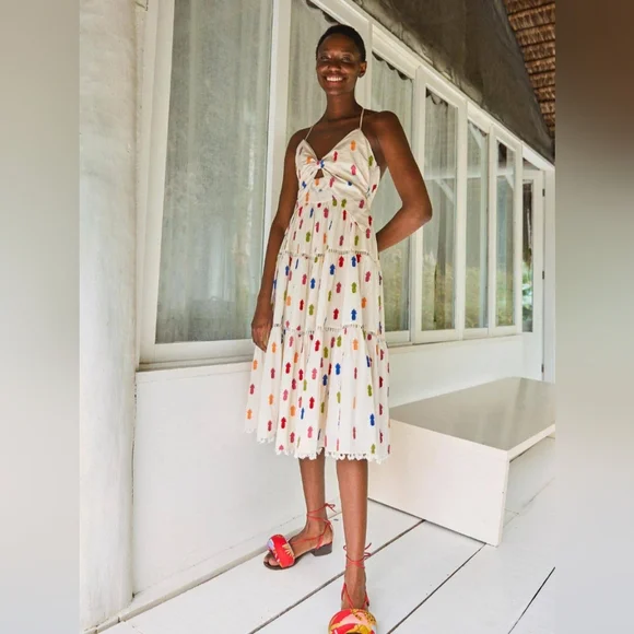 Anthropologie | Dresses | Anthropologie Farm Rio Pineapple Rainbow Bow  Front Midi Dress M | Poshmark